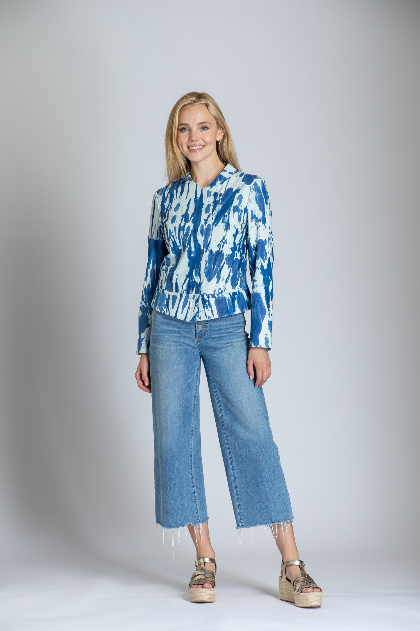 Collarless Lamb Leather Zip Up Jacket