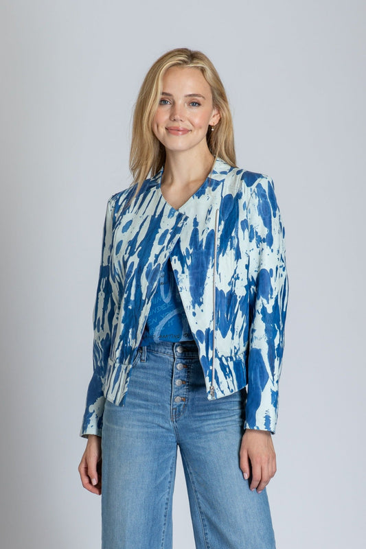 Collarless Lamb Leather Zip Up Jacket