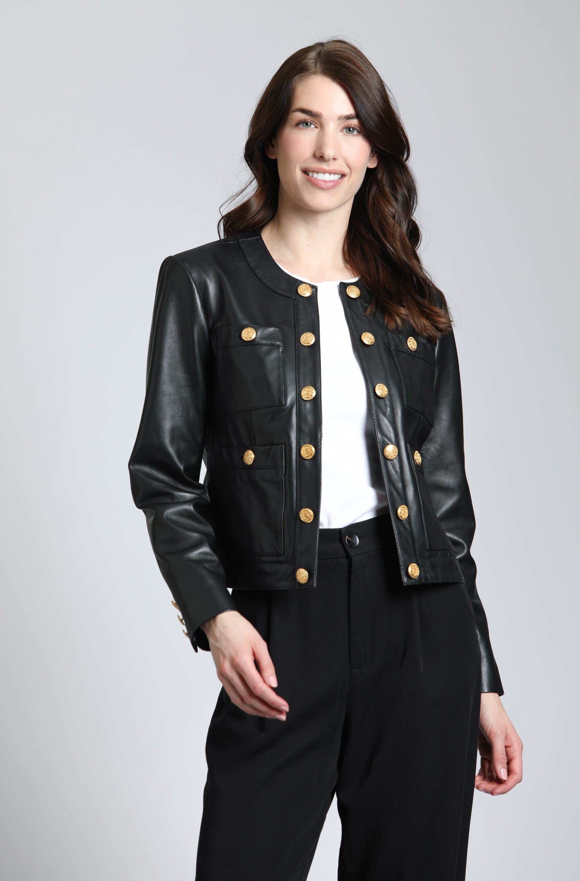 Lamb Leather Jacket With Gold Buttons BLACK XS - Main Image