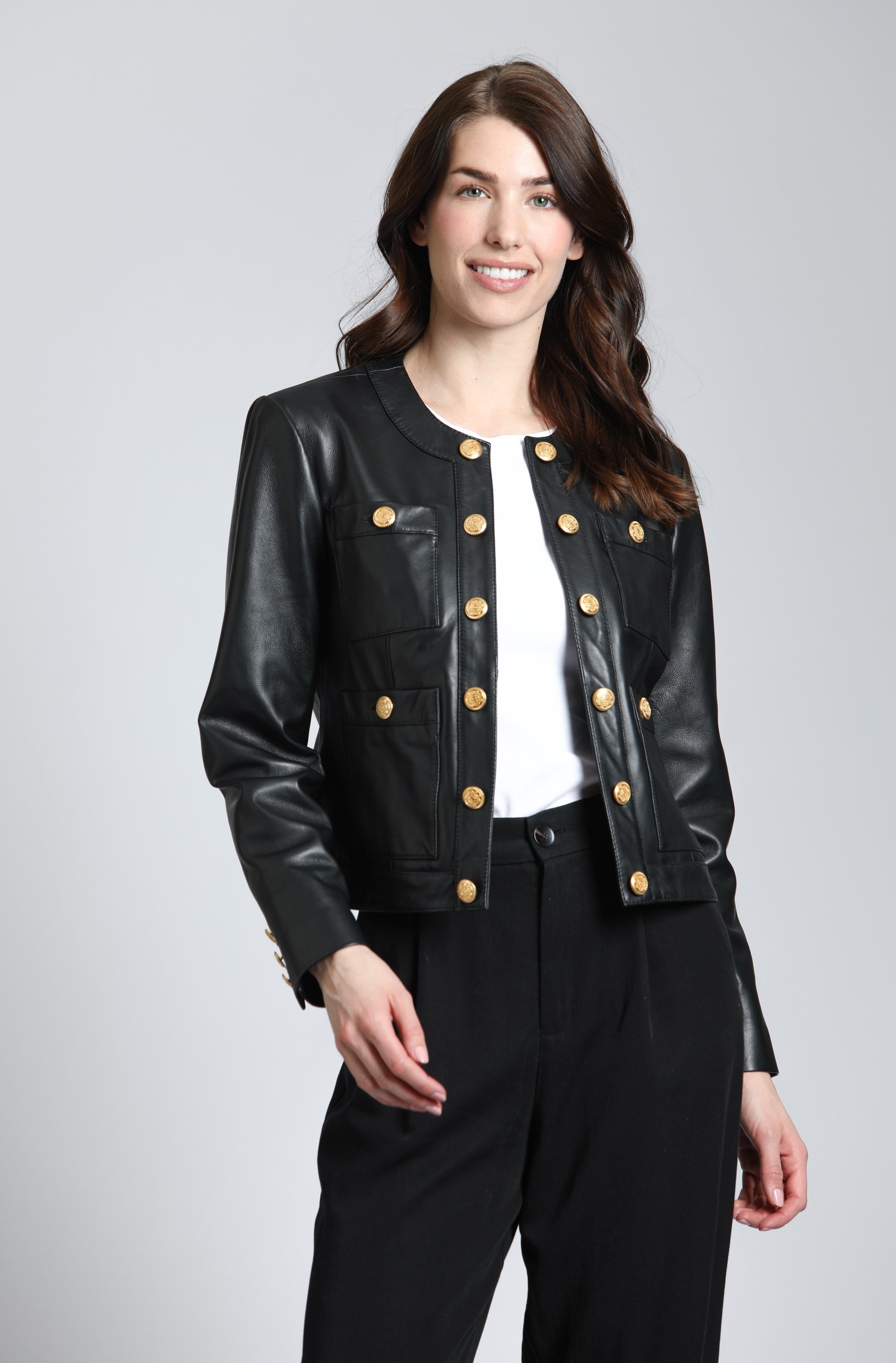 Lamb Leather Jacket With Gold Buttons RED XS - Main Image