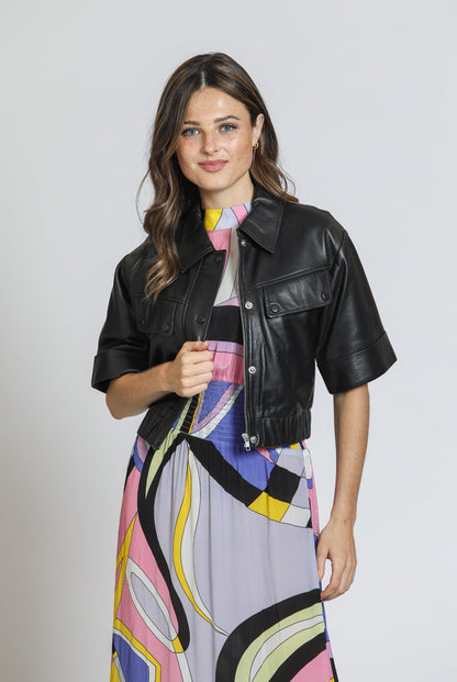 Cropped Goat Suede Jacket With Gathered Waist