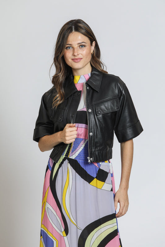 Cropped Goat Suede Jacket With Gathered Waist