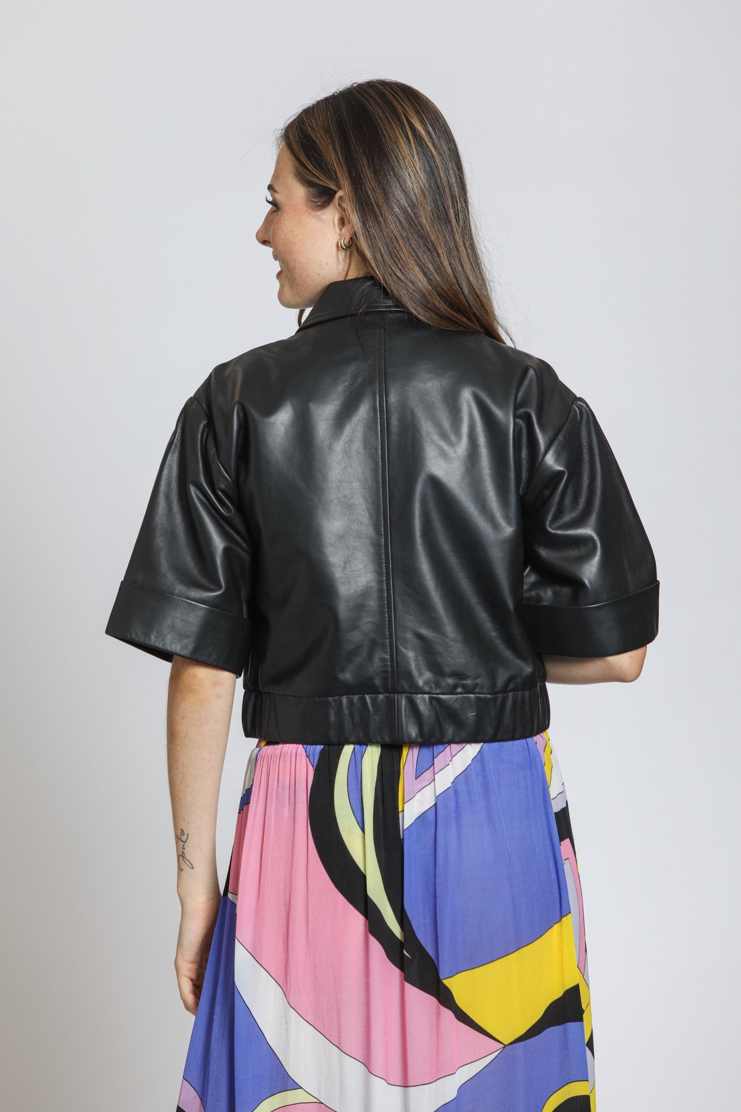 Cropped Goat Suede Jacket With Gathered Waist
