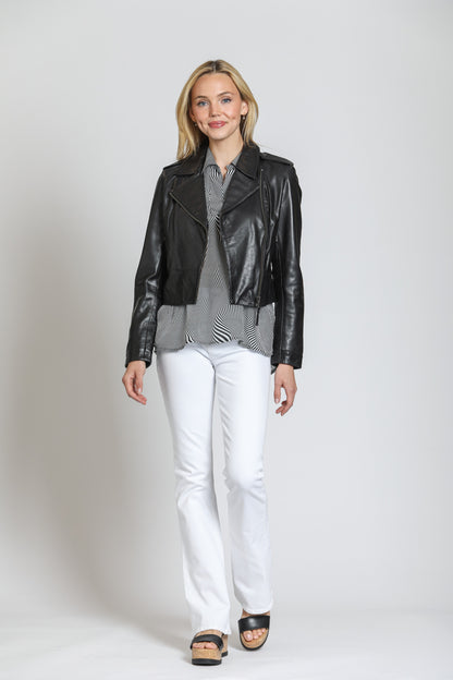 Cropped Washed & Waxed Leather Jacket